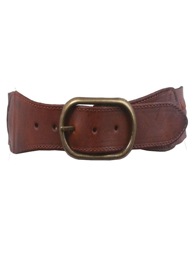Beltiscool 2" Wide High Waist Braided Woven Full Grain Tapered Oval Leather Belt, Tan | S/M - 32" - Image 1